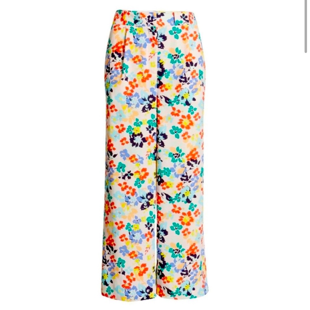 NWT Halogen Atlantic Pacific Pink Floral Pants Wide Leg Size 8